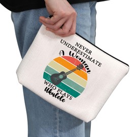 PYOUL Ukulele Lover Gift Never Underestimate A Woman Who Plays Ukulele Makeup Bag Ukulele Player Cosmetic Bag Musician Gift (Who Plays Ukulele Bag)