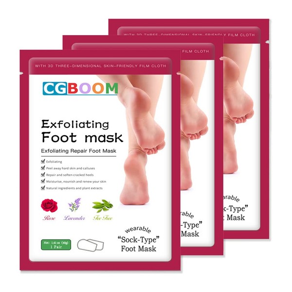 Pack of 3 Foot Mask Callus and Dead Skin Remove Foot Peeling Mask Anti Ageing Exfoliating Socks Foot Peel Mask Callus Socks Exfoliating Baby Feet for Women & Men Rose