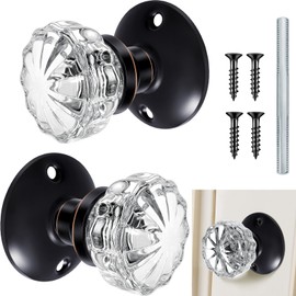 Amylove 1 Set Door Knob Plate Antique Door Knobs Old Style Door Knob Replacement Kit with 2-1/2 in. Glass Door Knob Oil Rubbed Bronze Door Knob Vintage Door Knob for Bedroom Bathroom(Black)