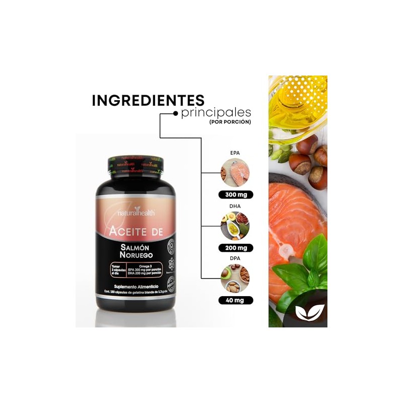 Natural Health. Aceite de Salmn Noruego. Omega 3 EPA 300mg