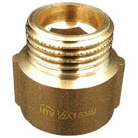 Invena 1/2" BSP (15mm) Pipe Thread Extension Female x Male Cast Iron Brass - 15mm long