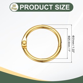 PATIKIL 20pcs Loose Leaf Binder Rings 1.2" Metal Open Card Rings Key Index Card Rings Paper Rings for Office Heavy Duty Book Rings Gold