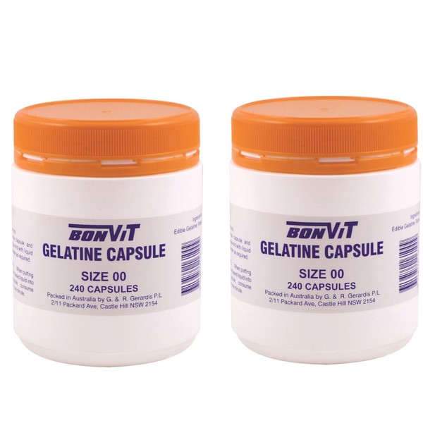 BONVIT Gelatine Caps Size '00' Empty Gel 480 Capsules ( 2 x 240 capsules )
