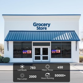 40'' x 14" Large Open Signs for Business, Super Bright LED Open Closed Sign with Hanging Installation, Light Up Sign for Bar Store Restaurant Office Hotel Salon USA Flag