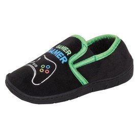 Epic Gamer Slippers Boys Kids Gaming Controller Slip On Slippers Warm Fleece Lining, black