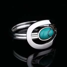 CUSIOALQQ Sterling Silver Turquoise Ring for Women Gemstone Boho Jewelry Gemstone Natural Green Agate Onyx Vintage Engagement Ring Jewelry Mom Gift L 1/2