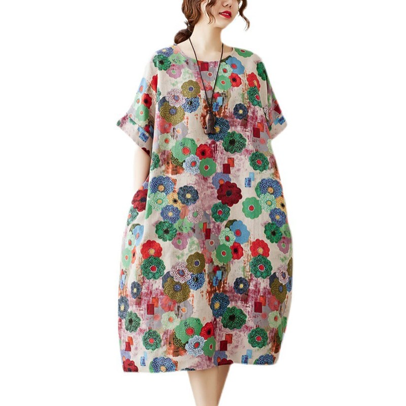 LUZU JUNU Women's Summer Baggy Plus Size Loose Cotton Linen