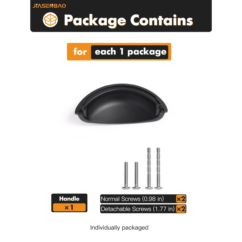 JIASENBAO Black Cabinet Cup Pulls 3" Hole Center 2 Pack