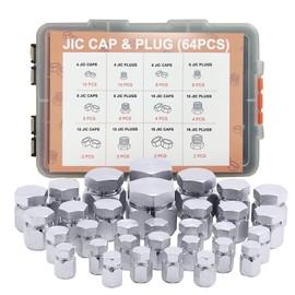 72 Pcs Hydraulic Hose Caps and Plugs Kit, 37° JIC Cap and Plug Assortment Kit, Heavy Duty Seal Adapter Kit with Precision Threads, Steel Flare Fitting Set, Dash Sizes 4 6 8 10 12 16