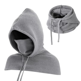TAGVO Winter Knitted Hat and Scarf, 3-in-1 Hooded Scarf, One Piece Balaclava, Adjustable Windproof Face and Neck Warmer, Scarves for Men and Women Outdoor, gray