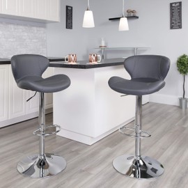 Flash Furniture Contemporary Gray Vinyl Adjustable Height Barstool with Curved Back and Chrome Base