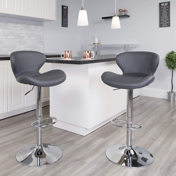 Flash Furniture Contemporary Gray Vinyl Adjustable Height Barstool with Curved