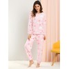 Allegra K Women's Long Sleeve Flannel Pattern Sleepwear Pyjamas, Pink
