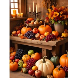 JXAVAXDE Fall Diamond Painting Kits, 5D Autumn Pumpkin Fruit DIY Diamond Art Kits for Adults Fruit Full Round Drill Diamond Dots Painting Gem Art for Home Wall Decor 12x16 Inch