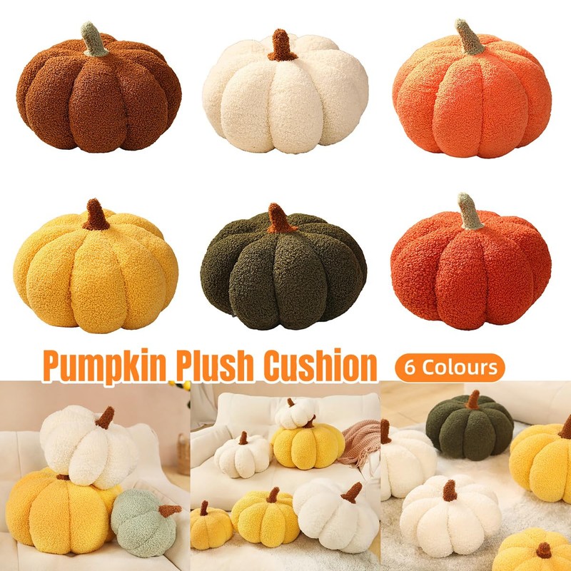 AIMALL Pumpkin Shaped Plush Cushion, 9.05 Inch Wide Colourful Home