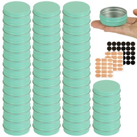 LIYAR Aluminum Tins with Lids for Salve, Salve Tins Container Round Cosmetic Tin Jars Candle Jars Aluminum Tin Cans with Screw Lids for Spice,Salve,Candles(Mint Green) (Mint Green, 48 Pack - 1 oz)
