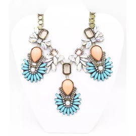 Robert Rose New Eye Catching Statement Necklace with Turquoise & Coral Color Stones #N2398