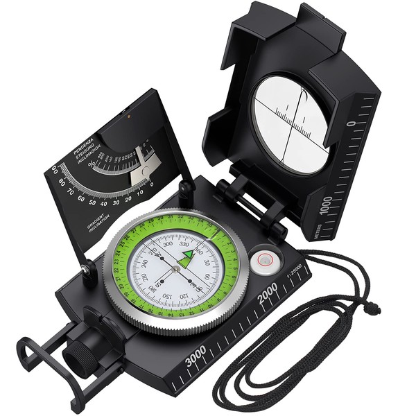 Proster Compass Hiking with Clinometer Compass Navigation with Fluorescent Scale Waterproof Sighting Compass with Carry Bag for Hiking Camping Mountaineering Boating and etc