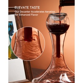 Fioance Wine Decanter with Aerator - MAX 67oz Capacity Large Wine Decanter Red Wine Carafe in Elegant Hand-Blown Lead-Free Crystal Glass Design for Red and White Wine