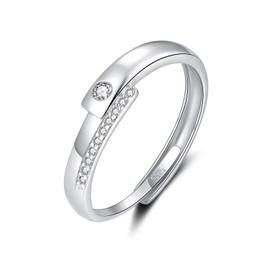 Bewenda Silver Pair of Rings, 925 Sterling Silver Partner Rings for Men and Women, Adjustable Partner Rings, Engagement Ring, Wedding Ring, Simple Open Wedding Rings, Band Ring with White Cubic