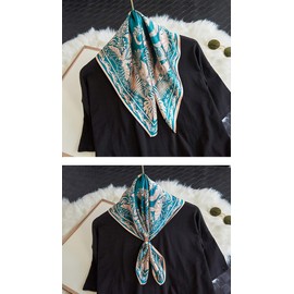 MEISEE Pure Natural Mulberry Silk Scarfs Women Small Square Scarf 21" x 21" Breathable Lightweight Neckerchief Printed Headscarf (blue)