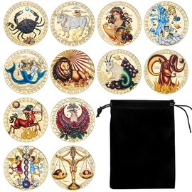 12 Zodiac Sign Colorful Commemorative Coin Set - Unique Collector's Coins Featuring All Astrological Signs, Perfect for Astrology Lovers, Collectors, and Gift Giving