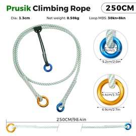 12mm Heavy Duty Prusik Climbing Rope & Cord Set - 30kN Main Rope + 8kN Friction Cord, Zero-Slip Grip, 100% Polyester for Rock Climbing, Arborist & Rescue, 90cm/120cm/250cm (250CM)