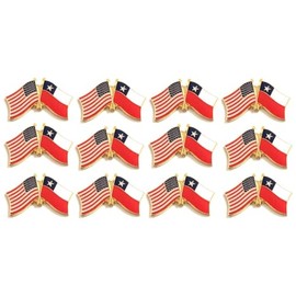 Box of 12 Chile & US Crossed Double Flag Lapel Pins, Country Flag & American Flag Friendship Tie Pin Badges