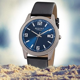 Regent Titanium Men's Watch Collection Men's Watch with Leather Strap Black Analogue Quartz Movement D1URF844, Strap.