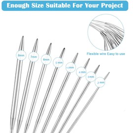 Kingsie Knitting Needles, 8 Sizes, 31.5 inches (80 cm), 0.1 - 0.3 inches (2 - 8 mm), Stainless Steel, Mini Needles, Knitting Tools, Crafts