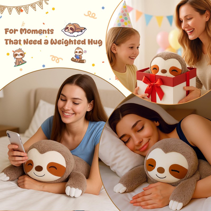SQEQE Weighted Sloth Plush, Soft Weighted Stuffed Animals Pillow, Cute