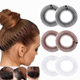 6PCS Full Circular Stretch Comb Hairband, Flexible Plastic Circle Comb Headbands,Women's Girls Elastic Hair Bands with Teeth For Travel Makeup Bath For Swimming