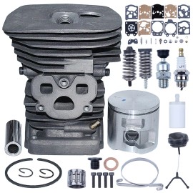 For Husqvarna 455 460 Cylinder Piston Gas Cap Needle Bearing Fuel Filter Kit