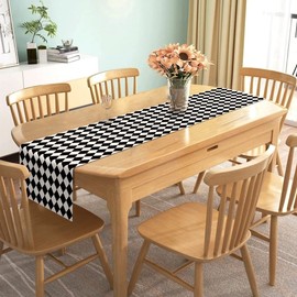 Nepnuser Linen Black White Diamond Lattice Table Runner Tea Themed Party Decorations Picnic Holiday Checkered Buffalo Plaid Table Cover for Kitchen Dining Room (13" x 48")
