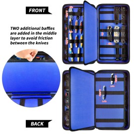 GWCASE Display Case for 66+ Pocket Knives. Folding Holder, Butterfly Storage Organizer, Roll Collection Pouch Carrier Bag for Survival Tactical Outdoor for EDC Mini Knife -Blue