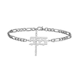 Jukoclut Stainless Steel Plated Angel Number Charm Bracelets Anklets for Women Numerology Jewelry, Stainless Steel, Cubic Zirconia