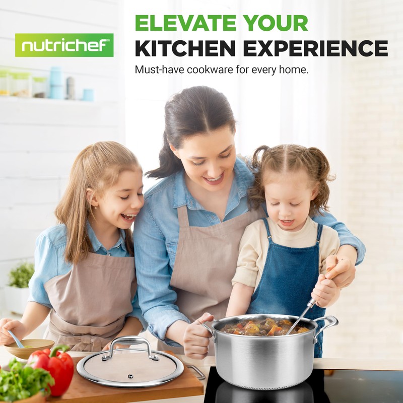 NutriChef 5 QT Stainless Steel Stew Pot - Triply Kitchenware
