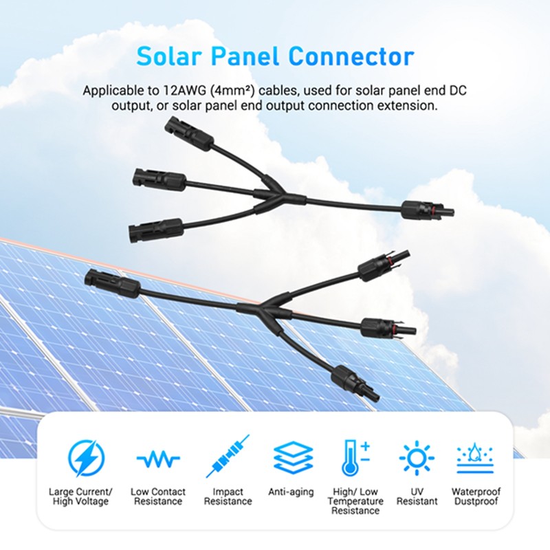 Y Branch Solar Connectors Parallel Cable Adapter 3-Way Solar Cable