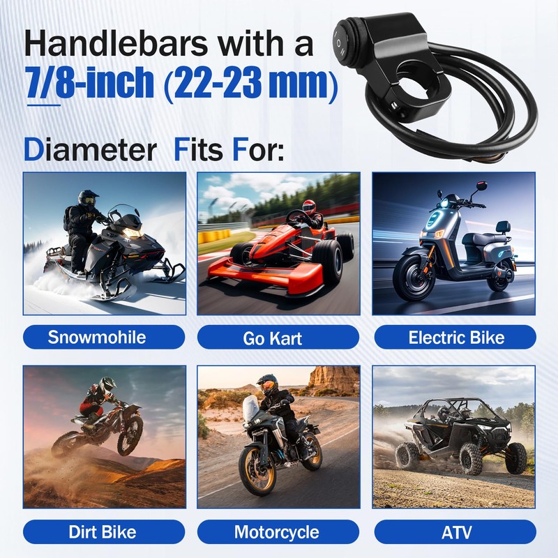 3-Speed Adjustment Motorcycle Headlight Switch 12v 7/8" 22-23mm Waterproof Motorcycle