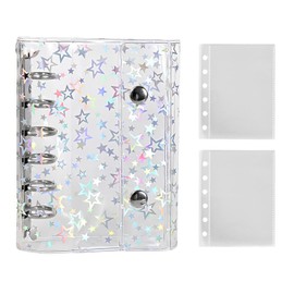 Piruto Clear Sticker Book, Transparent, for Girls, A7 Binder, Comes with 20 Refill Sheets, Removable, Clear Binder, 6-Hole, Star Pattern, Clear, Refillable, Sticker Storage, Otaku Activity Supplies