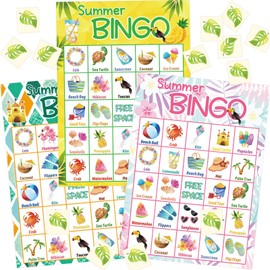 FANCY LAND Summer Bingo Game for Kids 24 Players Hawaiian Tropical Summer Luau Party Favors Supplies