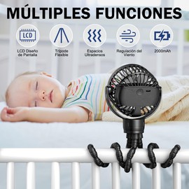 LISAPRO Ventilador Portátil, 3 Velocidades, Ventilador de Escritorio Personal, Ventilador de Cochecito Portátil, Ventilador de Mano con Carga USB para Exteriores, Oficina, Viajes(Negro)