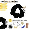 Pack of 3 Velvet Scrunchies with Zip, Flannel Hair Rope