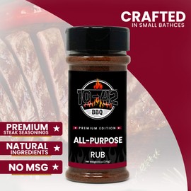 10-42 All-Purpose BBQ Rub Seasoning (NO MSG, 0 Calorie) | Premium Edition, All Natural Dry Meat Rubs for Chicken, Turkey, Pork, Beef, Steak, Ribs, Brisket Meat, and Vegetables| Smoking & Grilling Spice| 6 oz