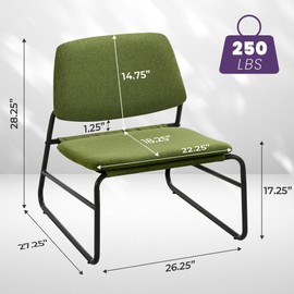 DAICO Modern Accent Chair, Comfy Living Room Chairs Upholstered Armless, Green Linen Mid Century Side Sitting Chairs with Metal Legs for Office Reception Bedroom Waiting Room