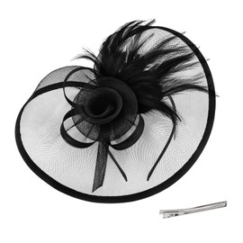 CURASA Black Fascinators Hats for Women Tea Party Hats for Women Vintage Headband Headpieces Flower Mesh Ribbons Feathers on a Headband and a Clip Lace Cocktail Headwear Veil Hair Clip