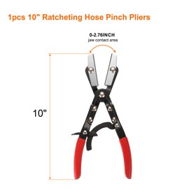 sourcing map Hose Pinch Off Pliers 10" Carbon Steel Automatic Locking Ratcheting Electrophoresis Chrome Plating for Hoses Cars Gas Pipelines Radiators Brakes Coolant, Red