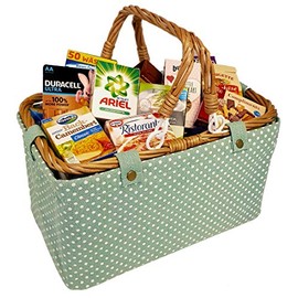 Tanner - Der kleine Kaufmann Shopping Basket, Mint, Fabric Basket with Dots and Contents, Accessories for Merchant Shop, Food-Grade Design, 4015.9