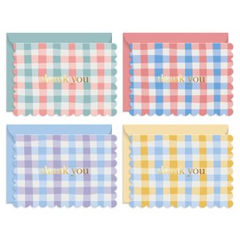 S&O Gingham Thank You Cards with Envelopes - Blank Greeting Card for Handwritten Messages - 3.5x5" Thank You Notes Set of 36 - Assorted Thank You Cards with Color Envelopes to Mix & Match
