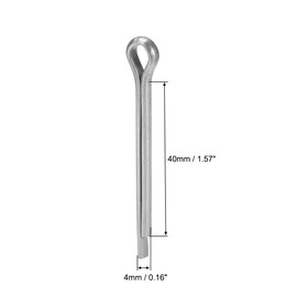 sourcing map Split Cotter Pin - 5/32 inch x 1 37/64 inch (4mm x 40mm) Carbon Steel 2-Prongs Silver Tone Fastener Clip Key 100Pcs